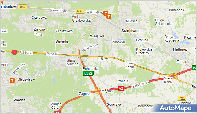mapa Zakręt gmina Wiązowna, Zakręt gmina Wiązowna na mapie Targeo