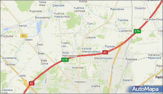 mapa Kolonia Wierzchowisko gmina Mykanów, Kolonia Wierzchowisko gmina Mykanów na mapie Targeo