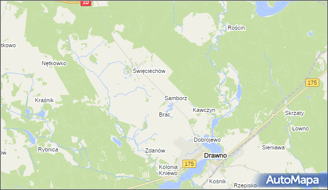 mapa Samborz gmina Drawno, Samborz gmina Drawno na mapie Targeo