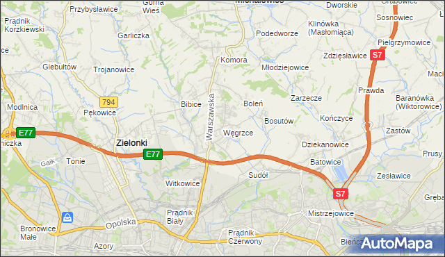 mapa Węgrzce gmina Zielonki, Węgrzce gmina Zielonki na mapie Targeo