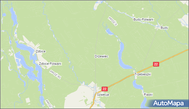 mapa Drzewiec gmina Jastrowie, Drzewiec gmina Jastrowie na mapie Targeo