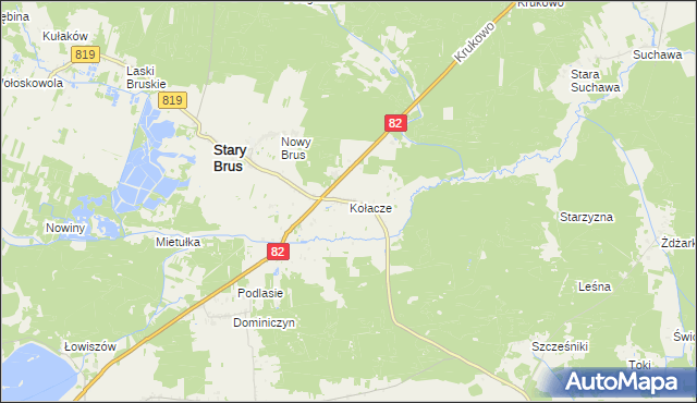 mapa Kołacze gmina Stary Brus, Kołacze gmina Stary Brus na mapie Targeo