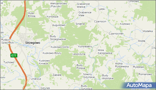 mapa Kontrewers gmina Strzegowo, Kontrewers gmina Strzegowo na mapie Targeo