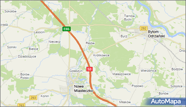 mapa Królikowice gmina Bytom Odrzański, Królikowice gmina Bytom Odrzański na mapie Targeo