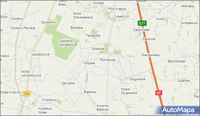 mapa Romanów gmina Goszczyn, Romanów gmina Goszczyn na mapie Targeo