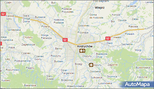 mapa Andrychów, Andrychów na mapie Targeo