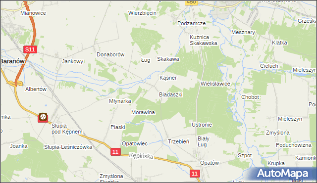 mapa Biadaszki gmina Łęka Opatowska, Biadaszki gmina Łęka Opatowska na mapie Targeo