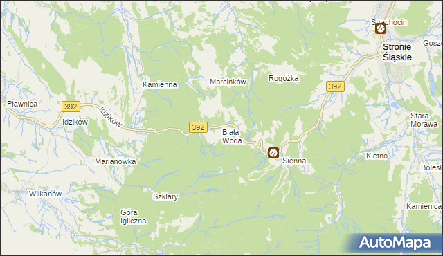 mapa Biała Woda gmina Bystrzyca Kłodzka, Biała Woda gmina Bystrzyca Kłodzka na mapie Targeo