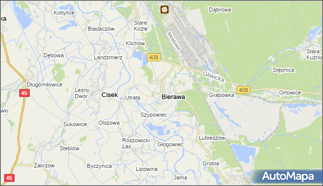 mapa Bierawa, Bierawa na mapie Targeo