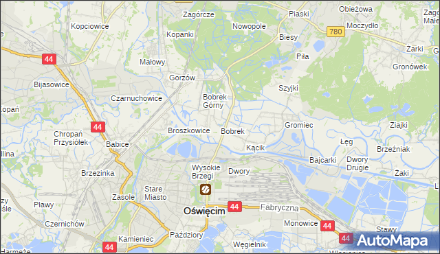 mapa Bobrek gmina Chełmek, Bobrek gmina Chełmek na mapie Targeo