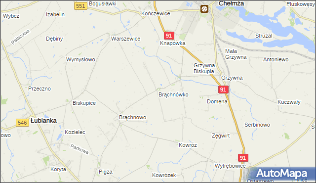 mapa Brąchnówko, Brąchnówko na mapie Targeo