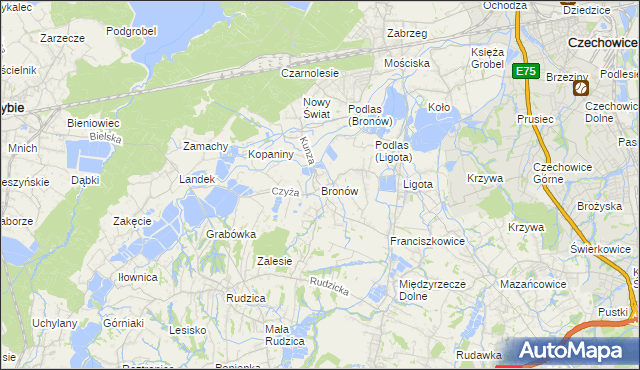 mapa Bronów gmina Czechowice-Dziedzice, Bronów gmina Czechowice-Dziedzice na mapie Targeo