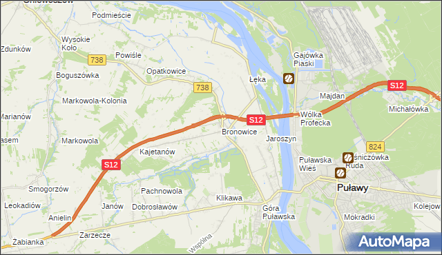 mapa Bronowice gmina Puławy, Bronowice gmina Puławy na mapie Targeo