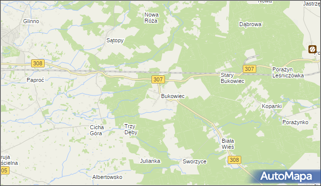 mapa Bukowiec gmina Nowy Tomyśl, Bukowiec gmina Nowy Tomyśl na mapie Targeo