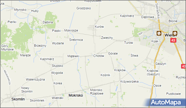 mapa Chotów gmina Mokrsko, Chotów gmina Mokrsko na mapie Targeo