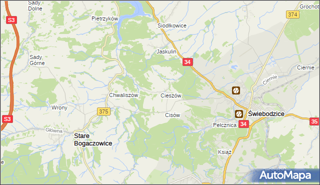 mapa Cieszów gmina Stare Bogaczowice, Cieszów gmina Stare Bogaczowice na mapie Targeo