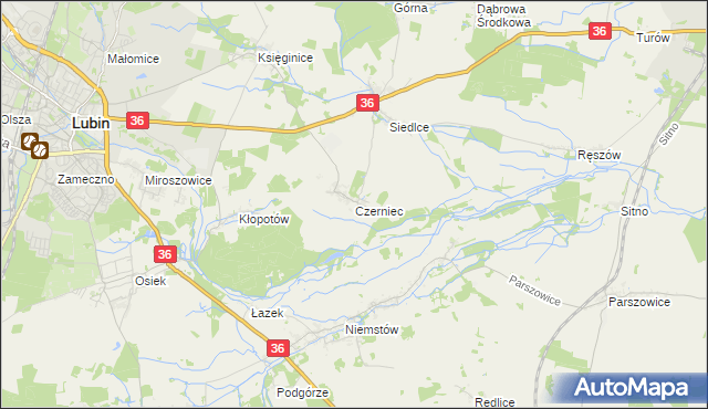 mapa Czerniec gmina Lubin, Czerniec gmina Lubin na mapie Targeo