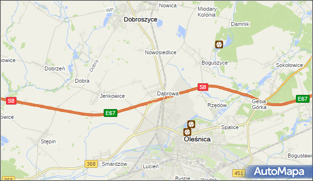 mapa Dąbrowa gmina Oleśnica, Dąbrowa gmina Oleśnica na mapie Targeo