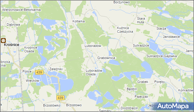 mapa Grabownica gmina Krośnice, Grabownica gmina Krośnice na mapie Targeo