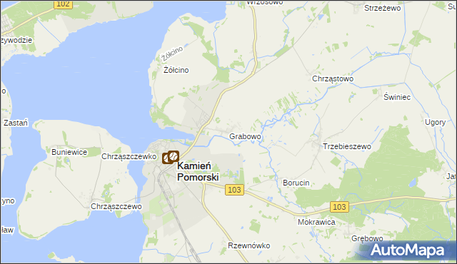 mapa Grabowo gmina Kamień Pomorski, Grabowo gmina Kamień Pomorski na mapie Targeo