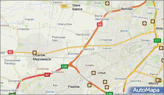 mapa Jawczyce gmina Ożarów Mazowiecki, Jawczyce gmina Ożarów Mazowiecki na mapie Targeo