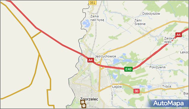 mapa Jędrzychowice gmina Zgorzelec, Jędrzychowice gmina Zgorzelec na mapie Targeo