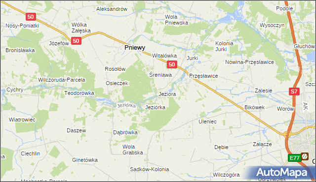 mapa Jeziora gmina Pniewy, Jeziora gmina Pniewy na mapie Targeo