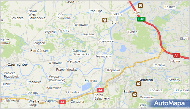 mapa Jeziorzany gmina Liszki, Jeziorzany gmina Liszki na mapie Targeo