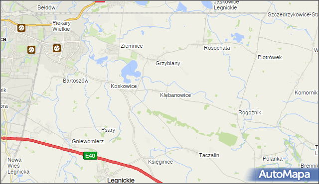 mapa Kłębanowice gmina Legnickie Pole, Kłębanowice gmina Legnickie Pole na mapie Targeo