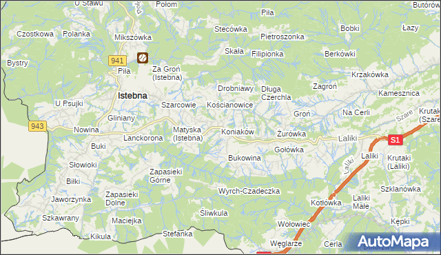 mapa Koniaków, Koniaków na mapie Targeo