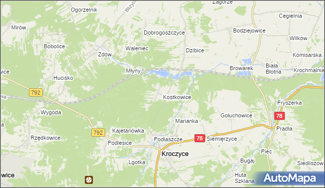 mapa Kostkowice gmina Kroczyce, Kostkowice gmina Kroczyce na mapie Targeo