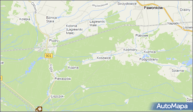 mapa Koszwice, Koszwice na mapie Targeo