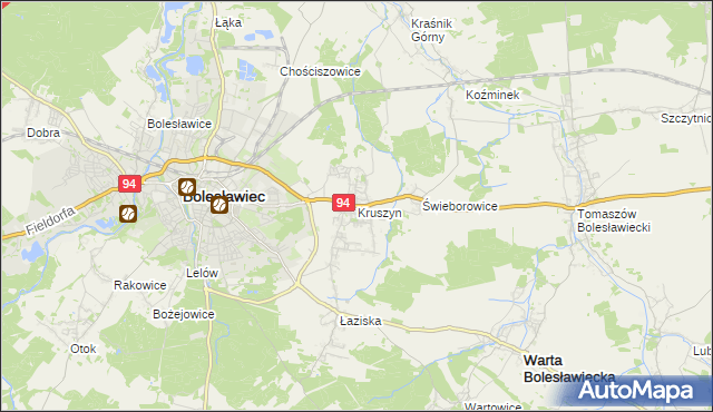 mapa Kruszyn gmina Bolesławiec, Kruszyn gmina Bolesławiec na mapie Targeo