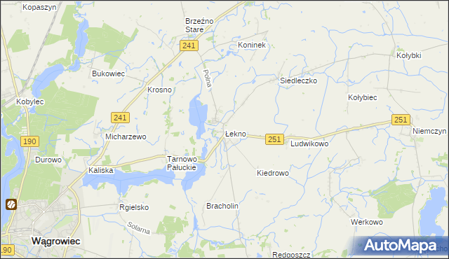 mapa Łekno gmina Wągrowiec, Łekno gmina Wągrowiec na mapie Targeo