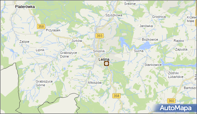 mapa Leśna powiat lubański, Leśna powiat lubański na mapie Targeo