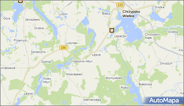 mapa Łężce gmina Chrzypsko Wielkie, Łężce gmina Chrzypsko Wielkie na mapie Targeo