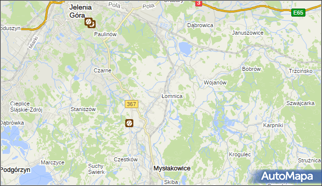 mapa Łomnica gmina Mysłakowice, Łomnica gmina Mysłakowice na mapie Targeo