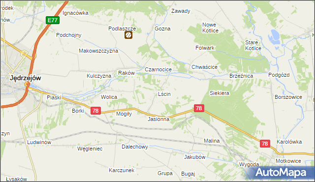 mapa Lścin, Lścin na mapie Targeo