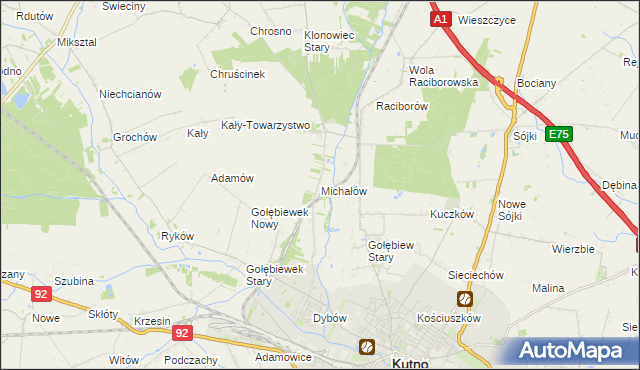 mapa Michałów gmina Kutno, Michałów gmina Kutno na mapie Targeo