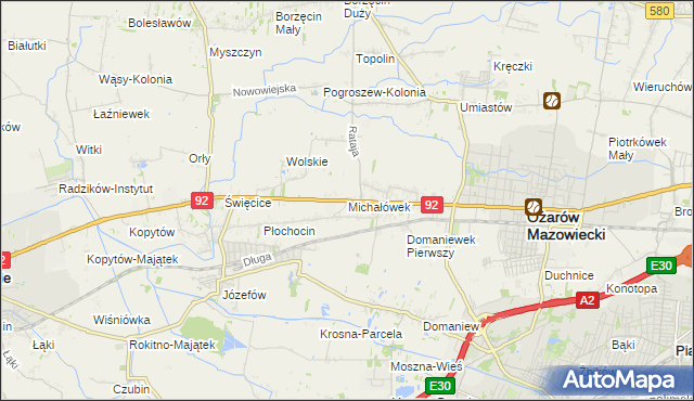 mapa Michałówek gmina Ożarów Mazowiecki, Michałówek gmina Ożarów Mazowiecki na mapie Targeo