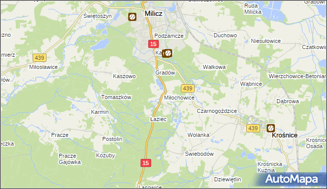 mapa Miłochowice, Miłochowice na mapie Targeo