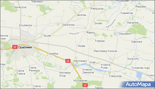 mapa Modła gmina Opatówek, Modła gmina Opatówek na mapie Targeo