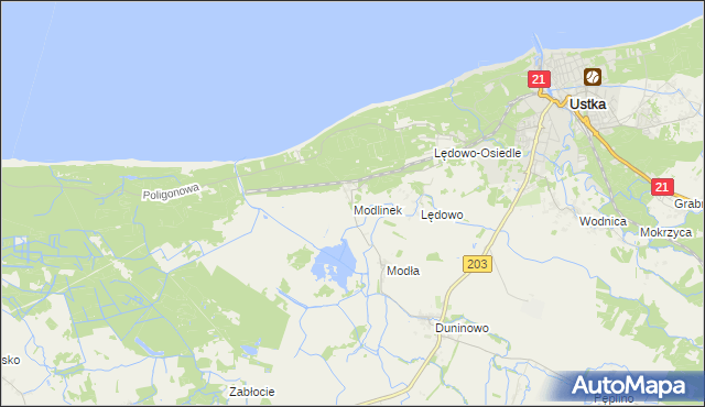 mapa Modlinek gmina Ustka, Modlinek gmina Ustka na mapie Targeo