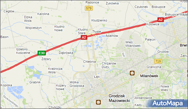 mapa Natolin gmina Grodzisk Mazowiecki, Natolin gmina Grodzisk Mazowiecki na mapie Targeo