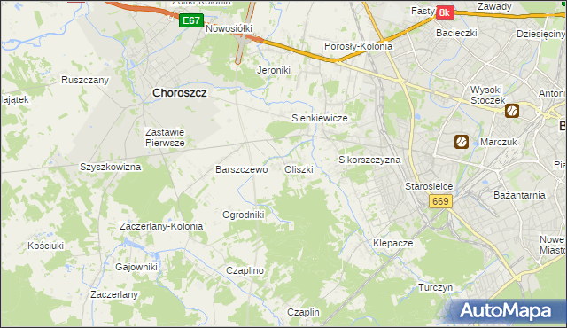 mapa Oliszki gmina Choroszcz, Oliszki gmina Choroszcz na mapie Targeo
