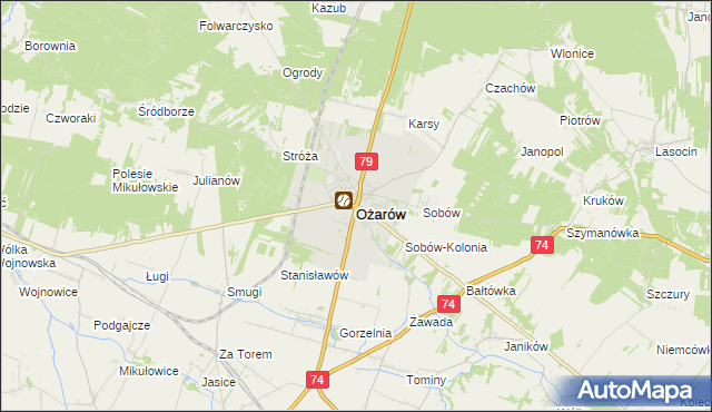 mapa Ożarów powiat opatowski, Ożarów powiat opatowski na mapie Targeo
