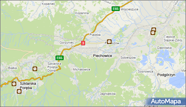 mapa Piechowice powiat jeleniogórski, Piechowice powiat jeleniogórski na mapie Targeo