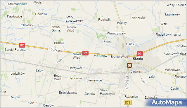 mapa Piorunów gmina Błonie, Piorunów gmina Błonie na mapie Targeo