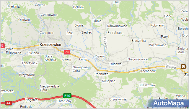 mapa Pisary gmina Zabierzów, Pisary gmina Zabierzów na mapie Targeo