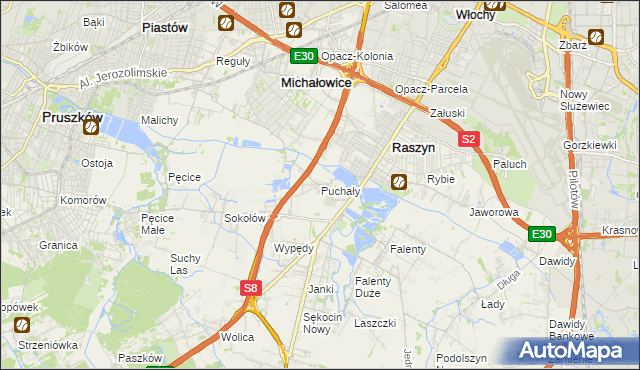 mapa Puchały gmina Raszyn, Puchały gmina Raszyn na mapie Targeo